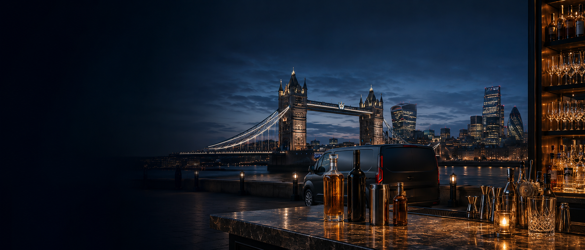 A London bar and distributor van representing UK drinks market entry